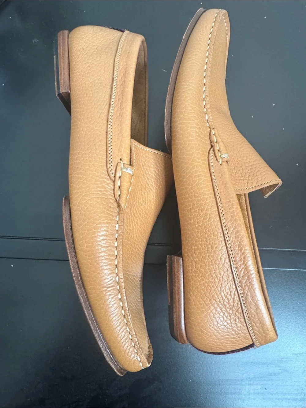 Burberry Tan Pebbled Leather Slip-On Loafers